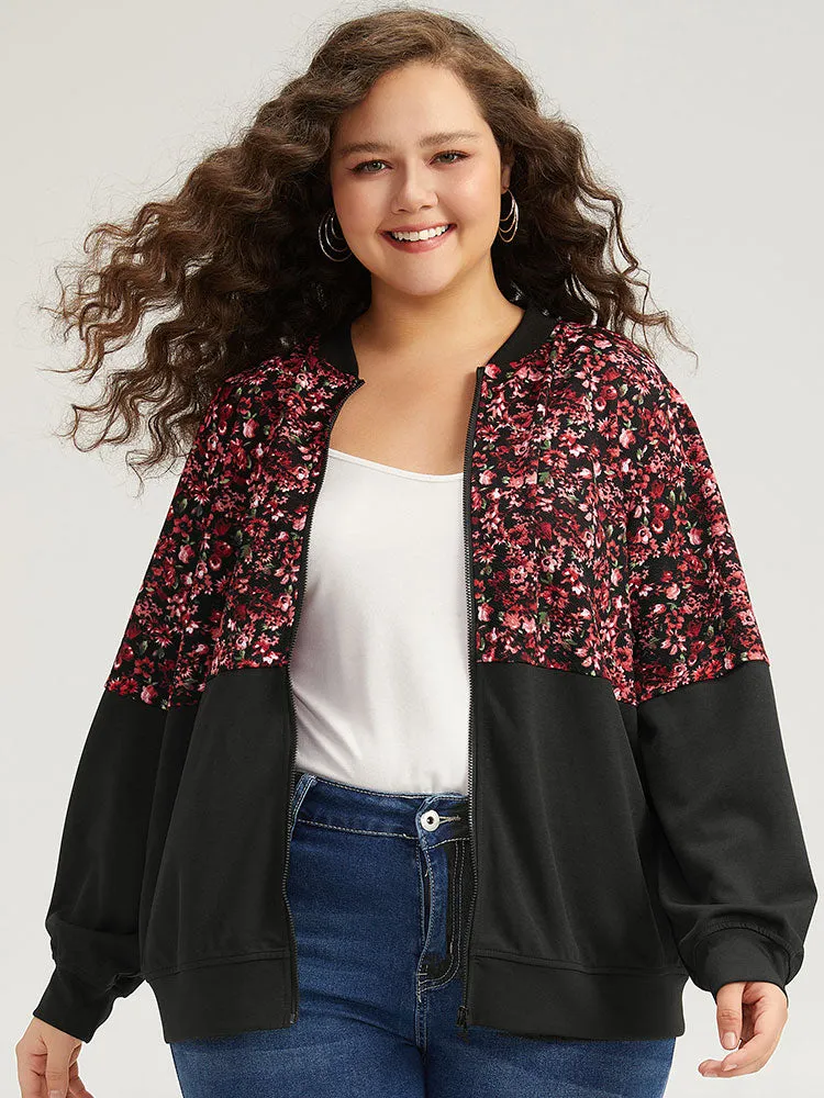 Ditsy Floral Patchwork Zipper Elastic Cuffs Jacket sold by Bloomchic