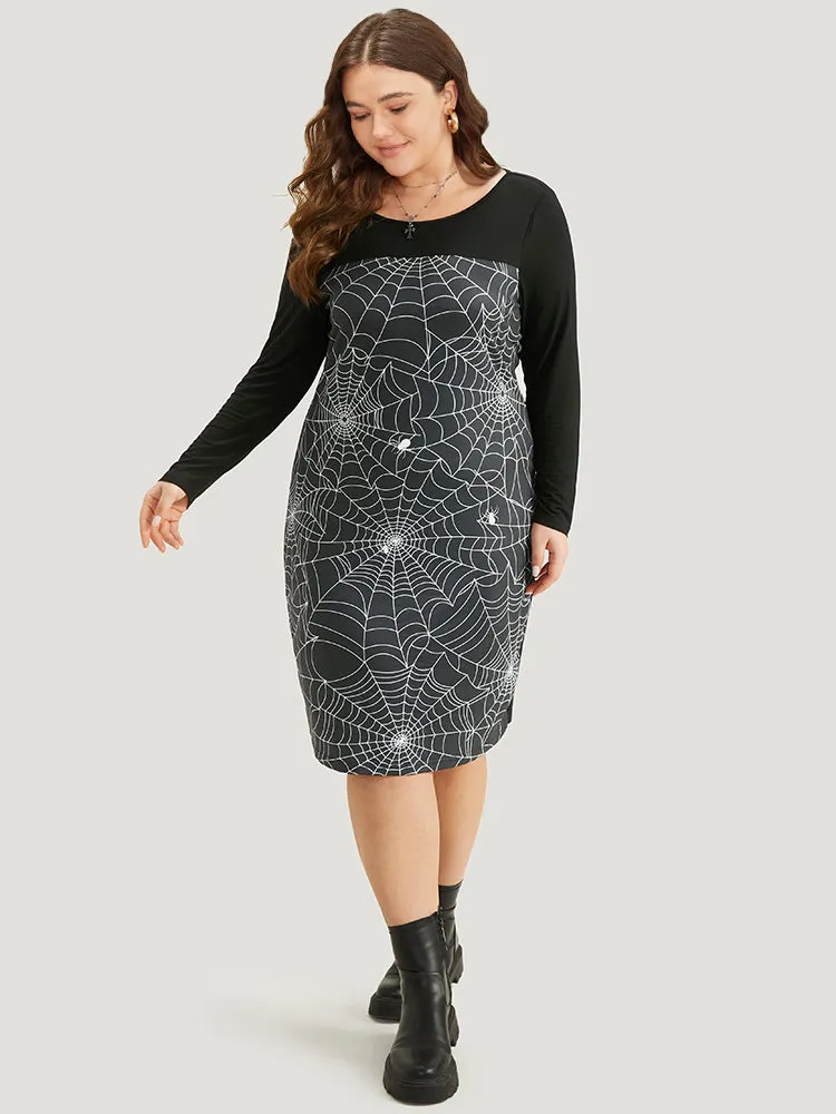 Halloween Spider Web Patchwork Crew Neck Dress sold by Bloomchic product image thumbnail 3