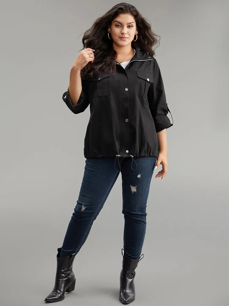 Solid Zipper Detail Button Up Drawstring Jacket sold by Bloomchic product image thumbnail 4