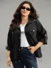 Solid Zipper Detail Button Up Drawstring Jacket sold by Bloomchic