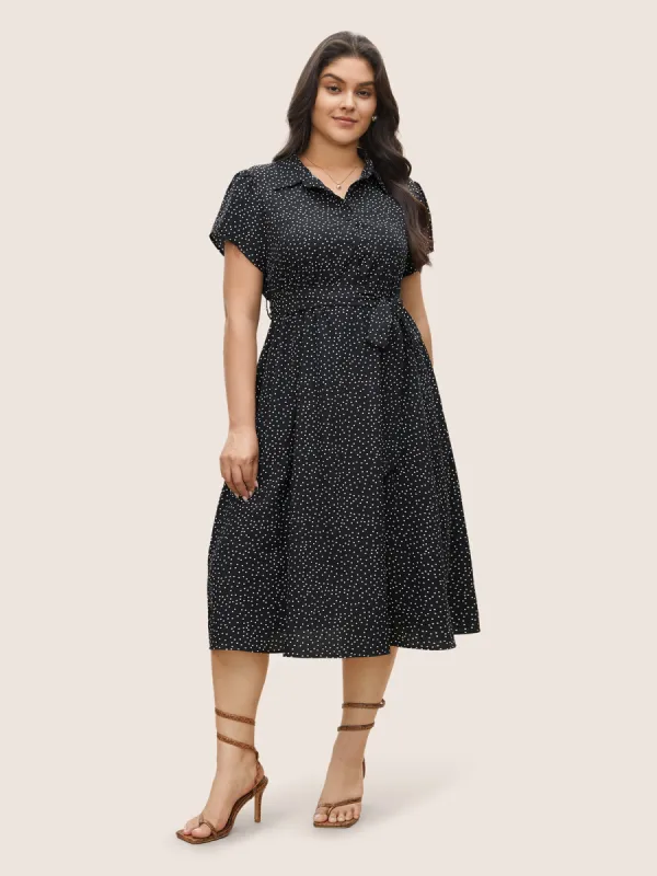 Polka Dot Shirt Collar Pocket Button Up Dress sold by Bloomchic