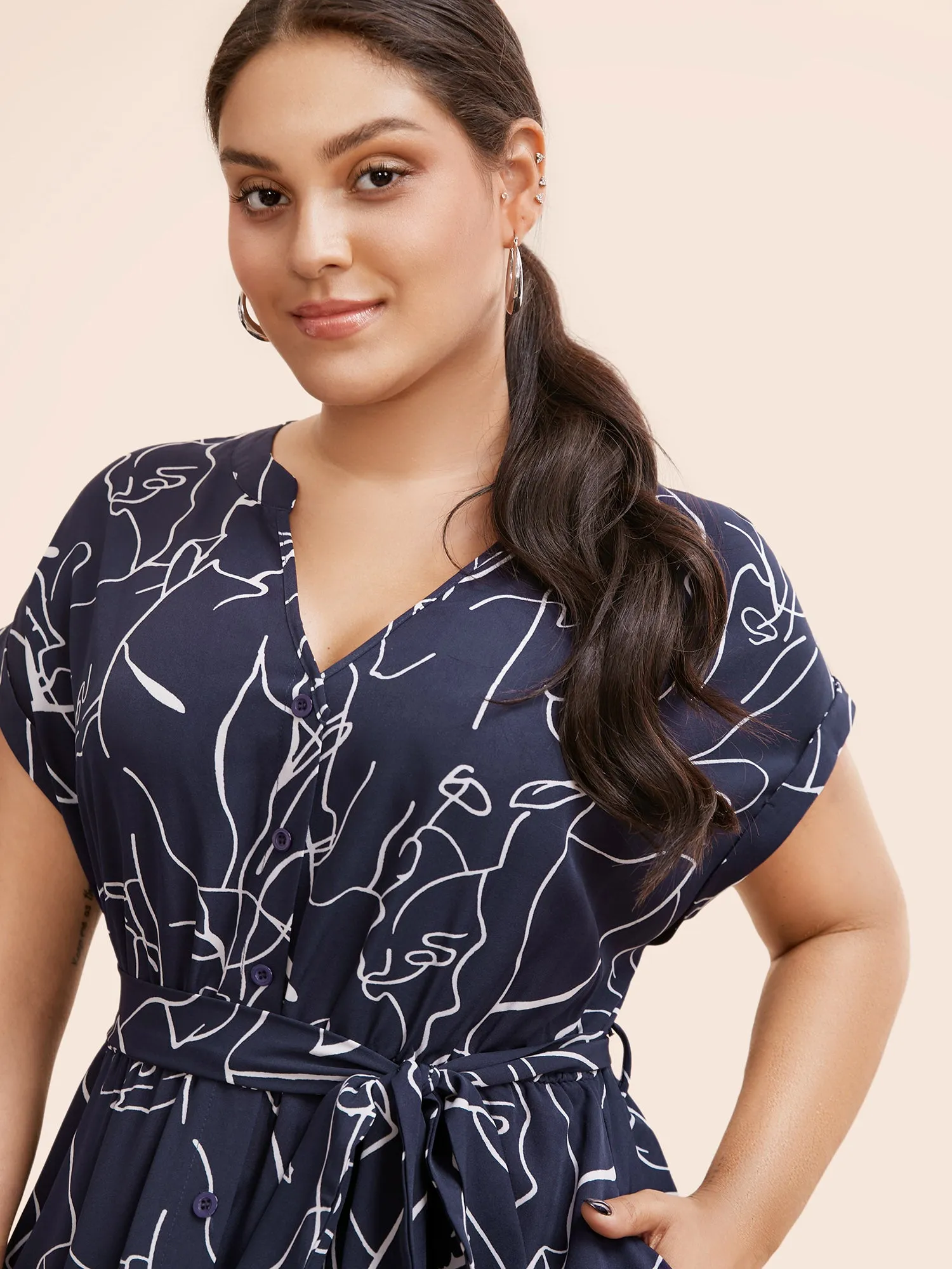 Graffiti Print Notched Dolman Sleeve Dress sold by Bloomchic product image thumbnail 4