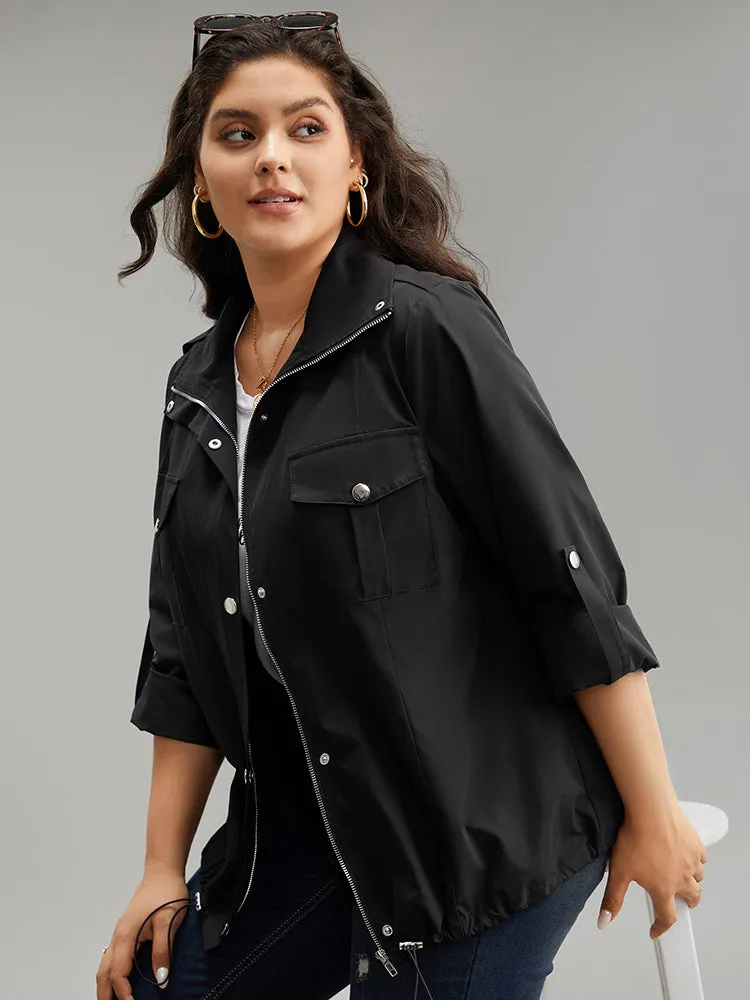 Solid Zipper Detail Button Up Drawstring Jacket sold by Bloomchic product image thumbnail 5