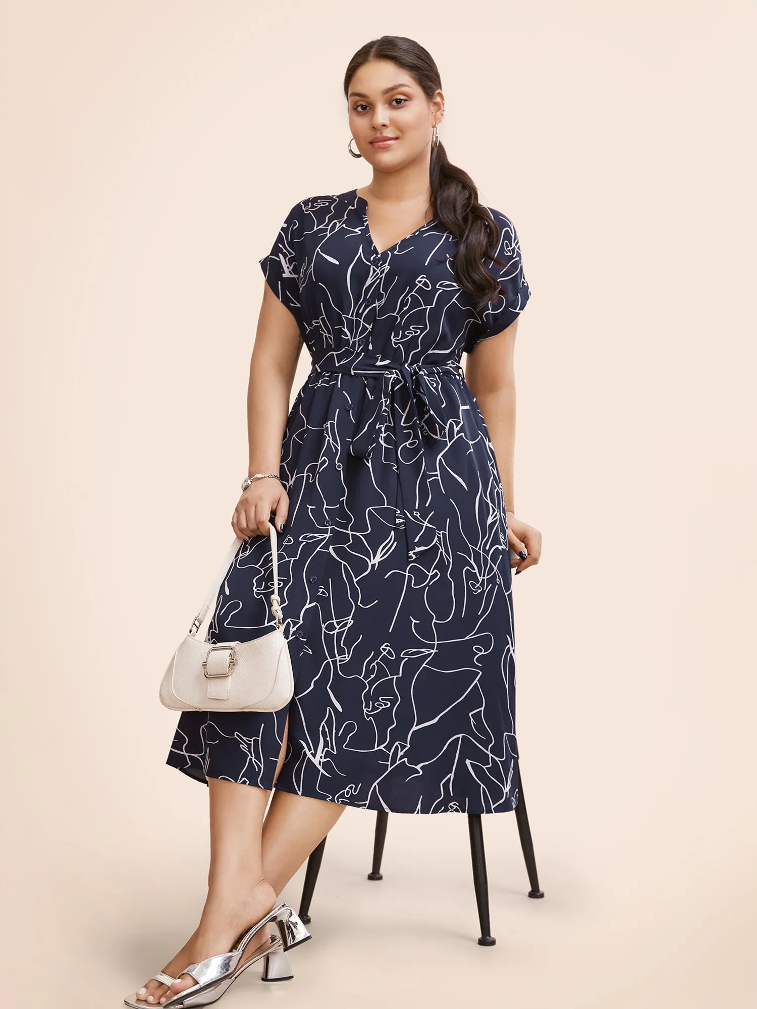 Graffiti Print Notched Dolman Sleeve Dress sold by Bloomchic