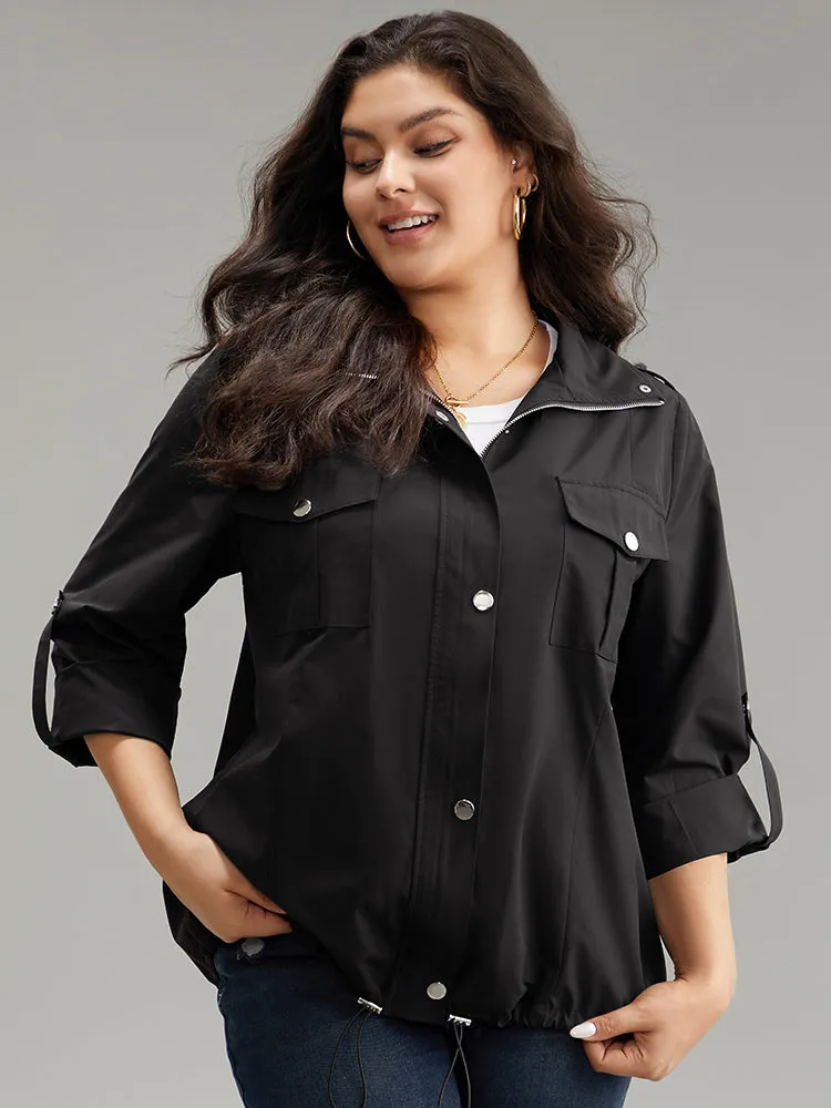 Solid Zipper Detail Button Up Drawstring Jacket sold by Bloomchic product image thumbnail 3