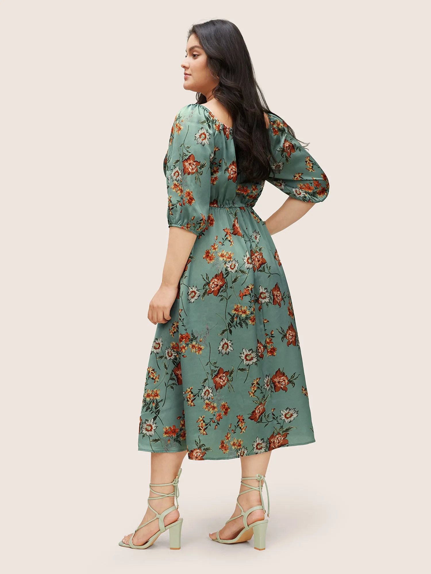 Floral Elastic Waist Gathered Split Front Dress sold by Bloomchic product image thumbnail 2