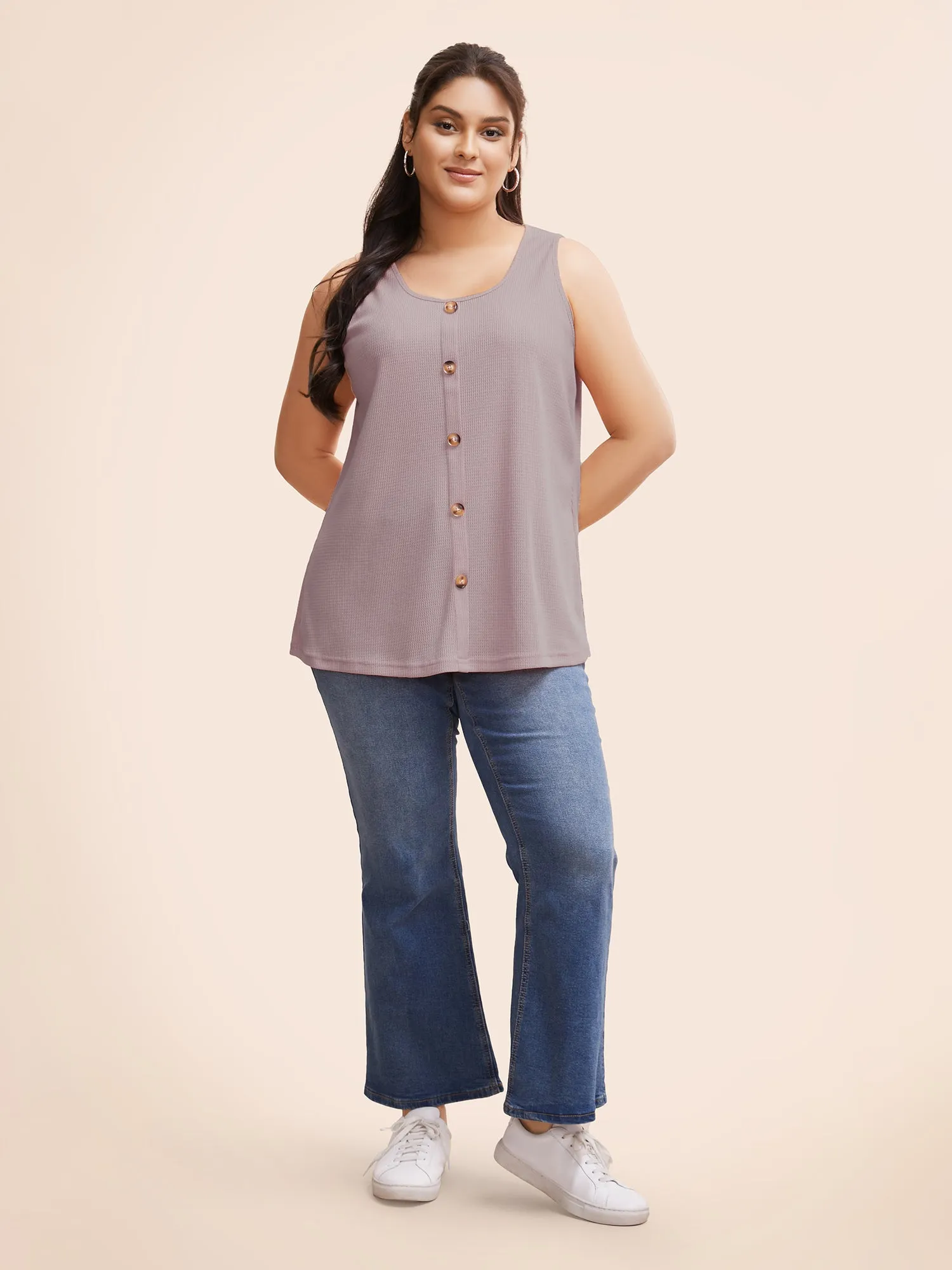 Solid Button Detail Waffle Knit Tank Top sold by Bloomchic product image thumbnail 2