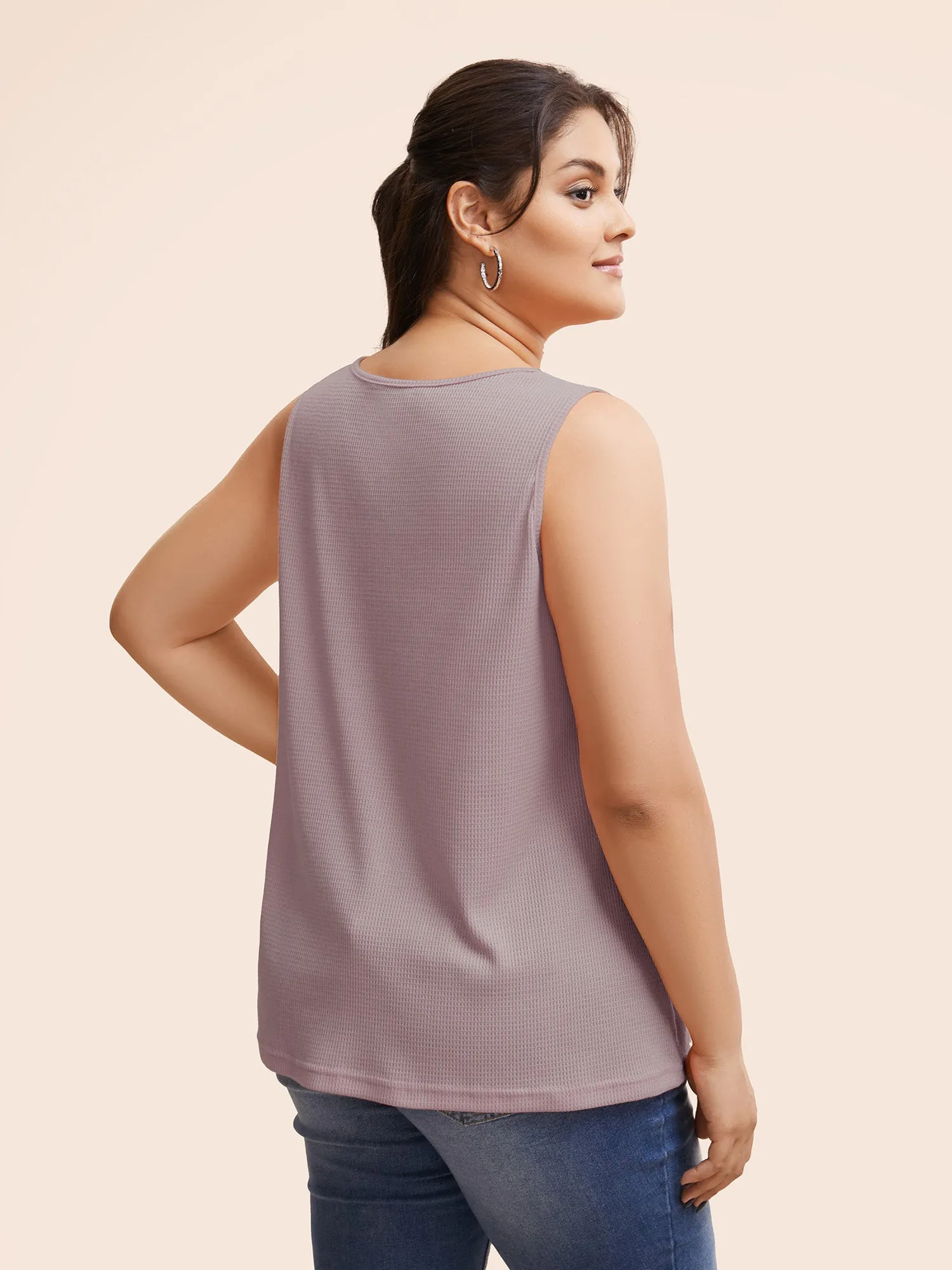 Solid Button Detail Waffle Knit Tank Top sold by Bloomchic product image thumbnail 5