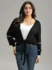 Supersoft Essentials Striped Contrast Ties Lantern Sleeve Cardigan sold by Bloomchic