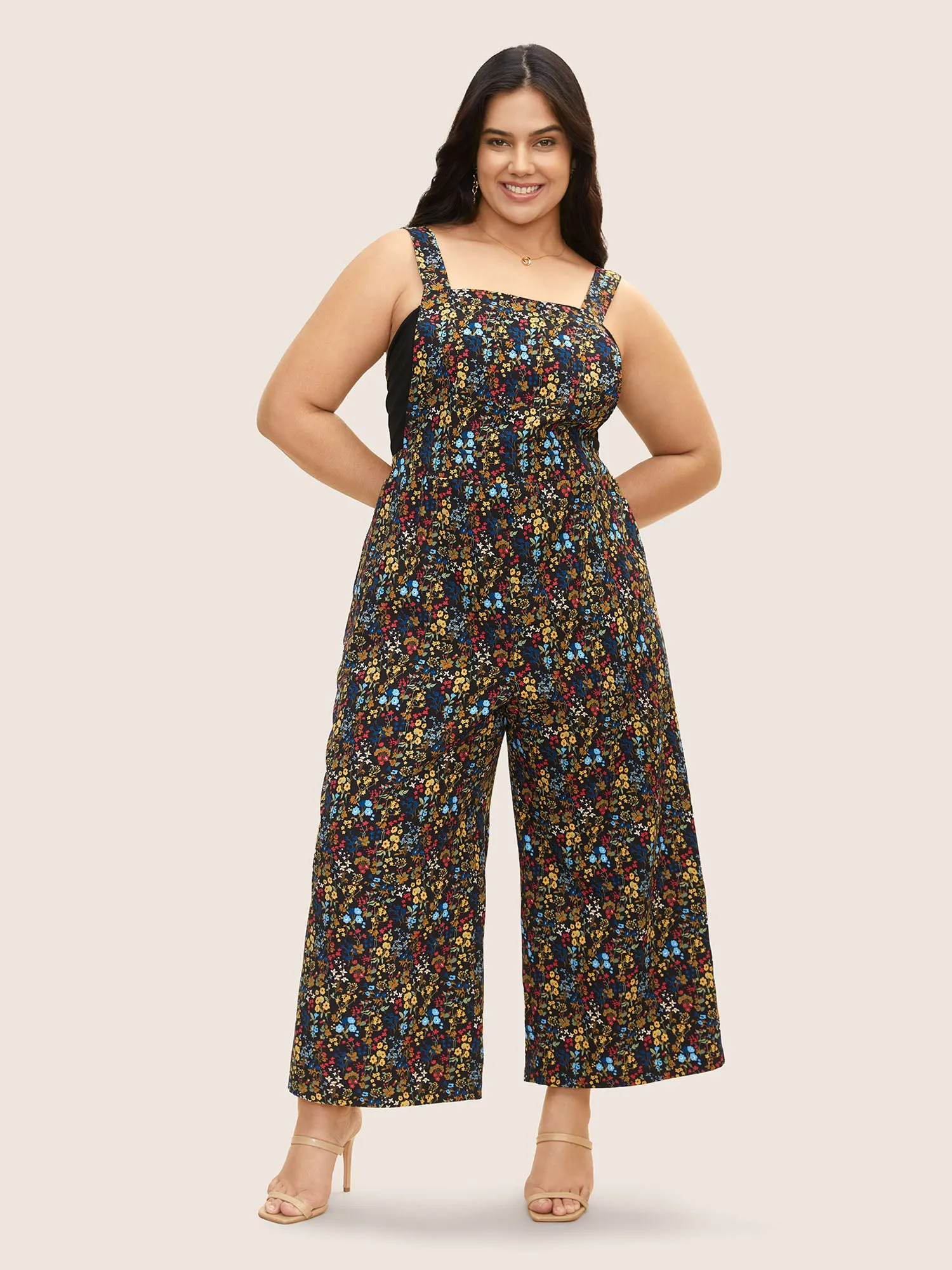 Square Neck Ditsy Floral Elastic Waist Jumpsuit sold by Bloomchic