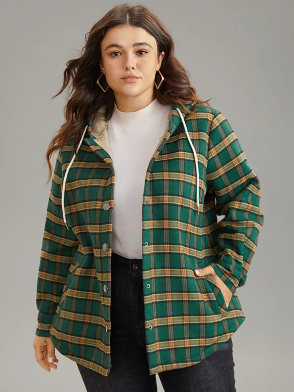 Plaid Hooded Button Through Drawstring Jacket sold by Bloomchic