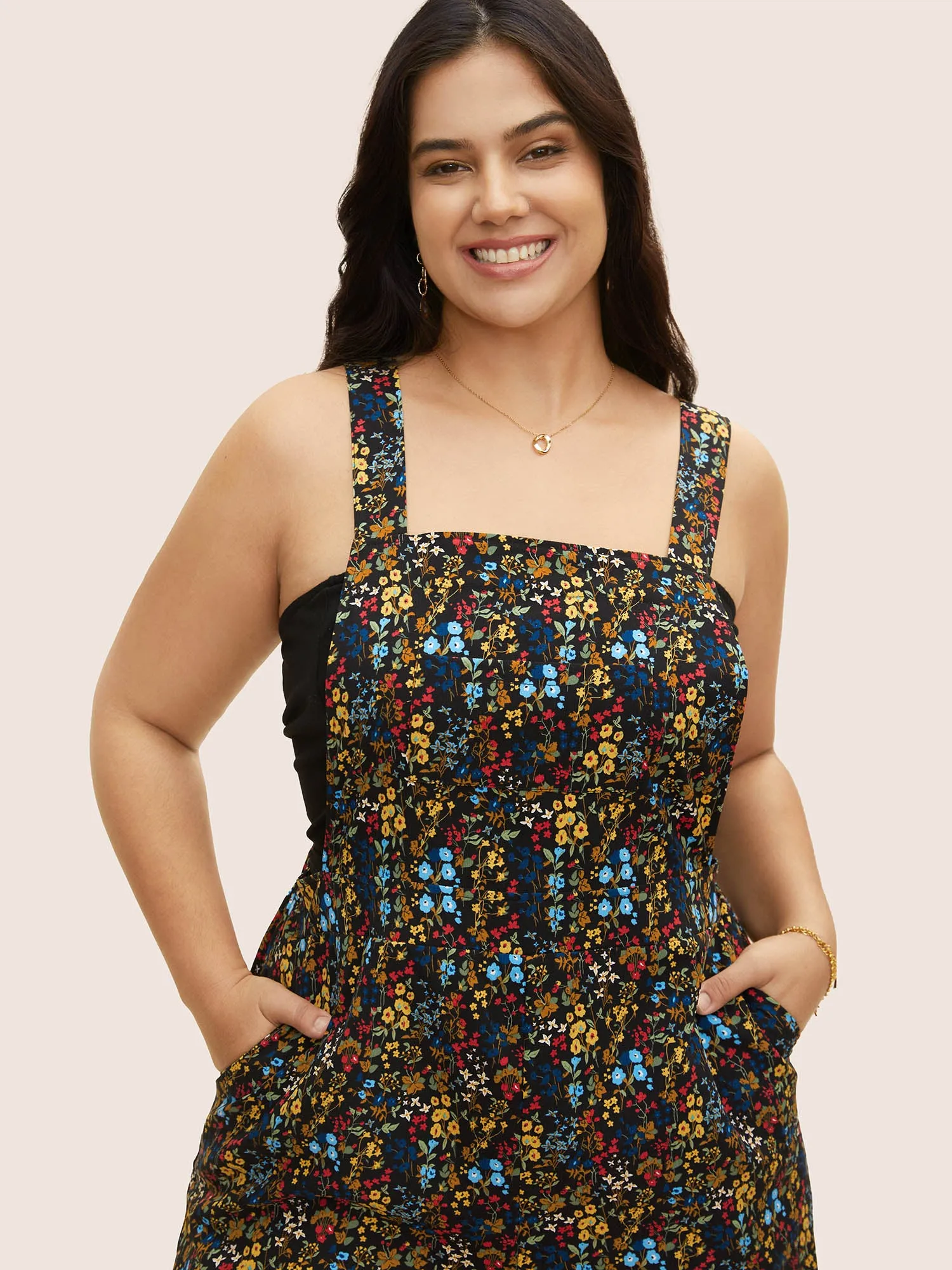 Square Neck Ditsy Floral Elastic Waist Jumpsuit sold by Bloomchic product image thumbnail 2