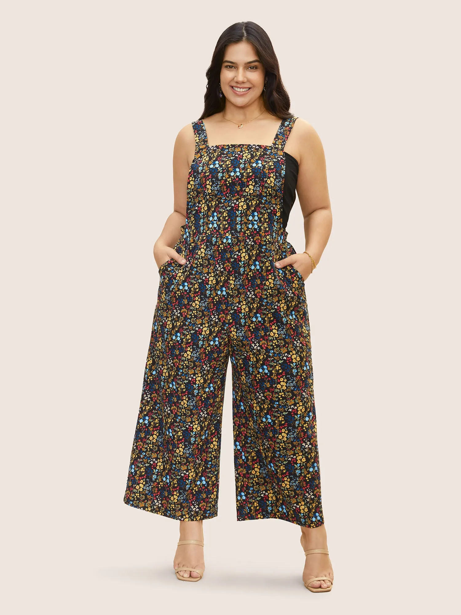 Square Neck Ditsy Floral Elastic Waist Jumpsuit sold by Bloomchic product image thumbnail 3