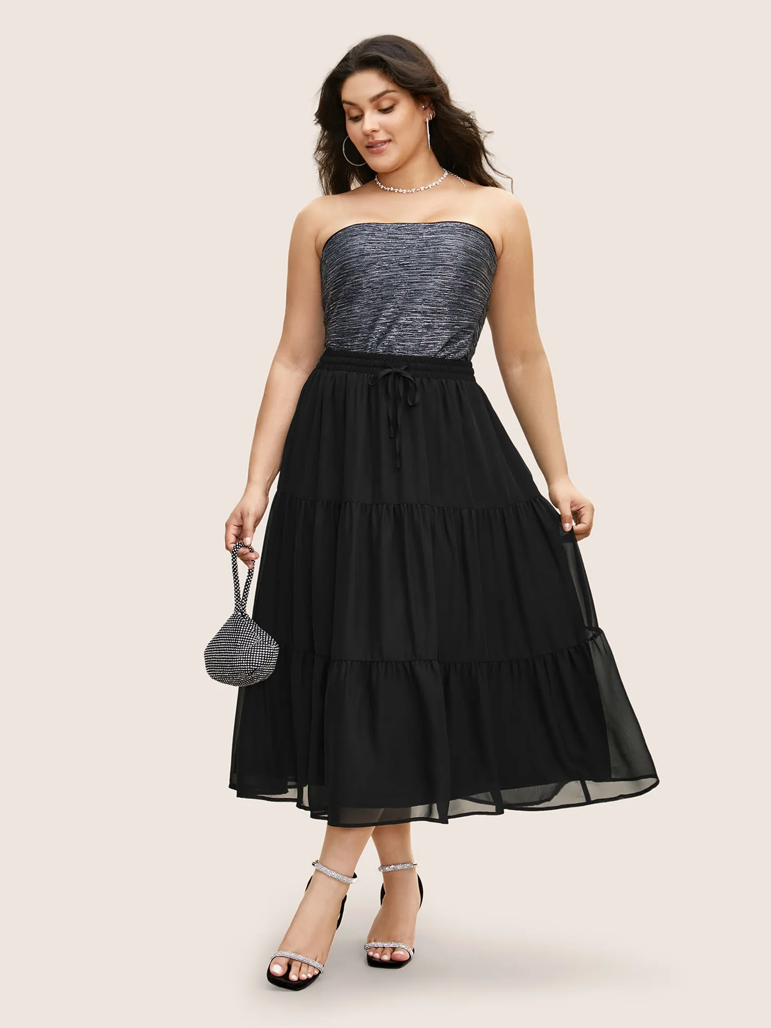 Solid Tie Knot Elastic Waist Mesh Skirt sold by Bloomchic product image thumbnail 3