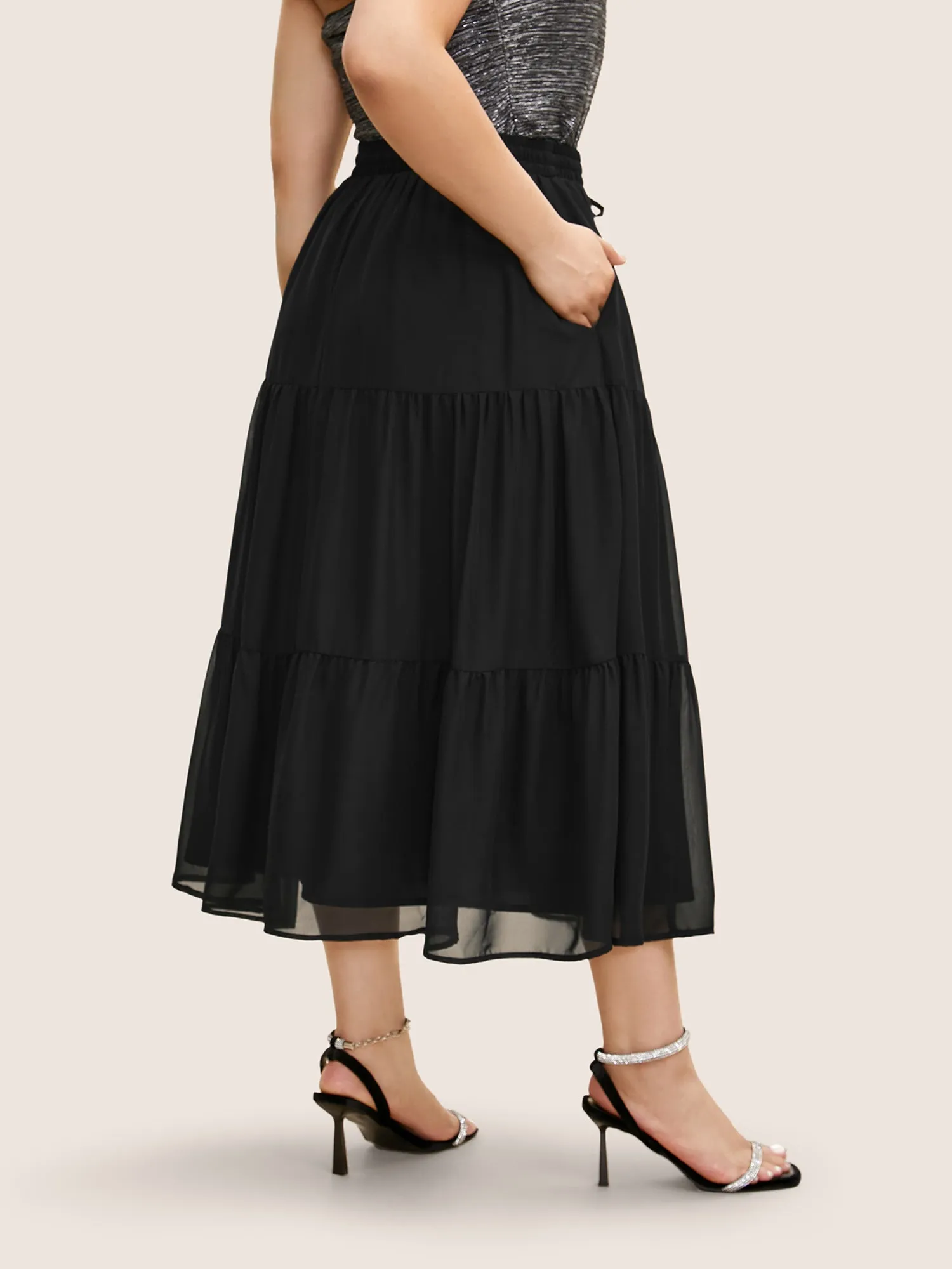 Solid Tie Knot Elastic Waist Mesh Skirt sold by Bloomchic product image thumbnail 2