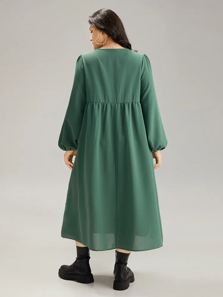 Plain Lace Up Split Hem Lantern Sleeve Dress sold by Bloomchic product image thumbnail 5