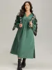 Plain Lace Up Split Hem Lantern Sleeve Dress sold by Bloomchic