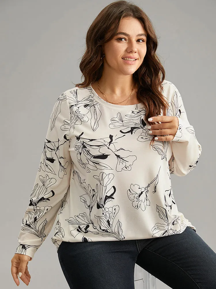 Crew Neck Silhouette Floral Print Basic T-shirt sold by Bloomchic product image thumbnail 3