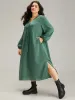 Plain Lace Up Split Hem Lantern Sleeve Dress sold by Bloomchic