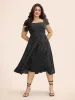 Square Neck Polka Dot Shirred Midi Dress sold by Bloomchic