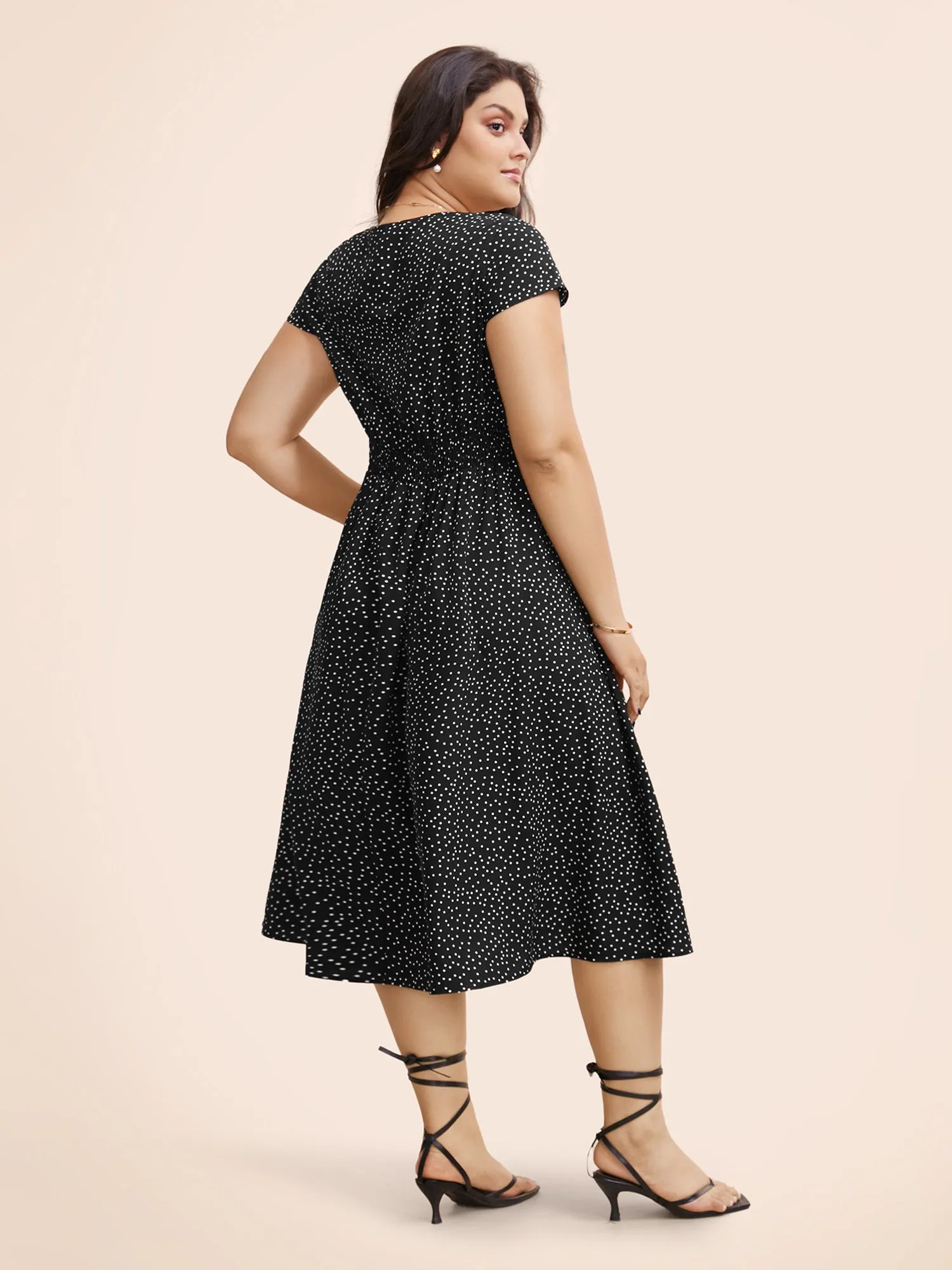 Square Neck Polka Dot Shirred Midi Dress sold by Bloomchic product image thumbnail 3