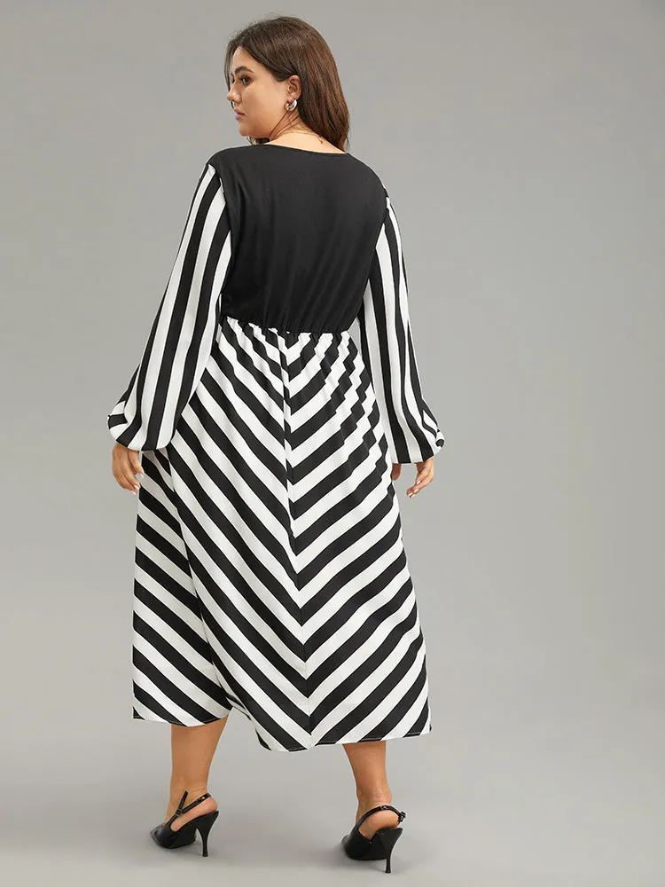 Striped Patchwork Elastic Waist Lantern Sleeve Dress sold by Bloomchic product image thumbnail 3