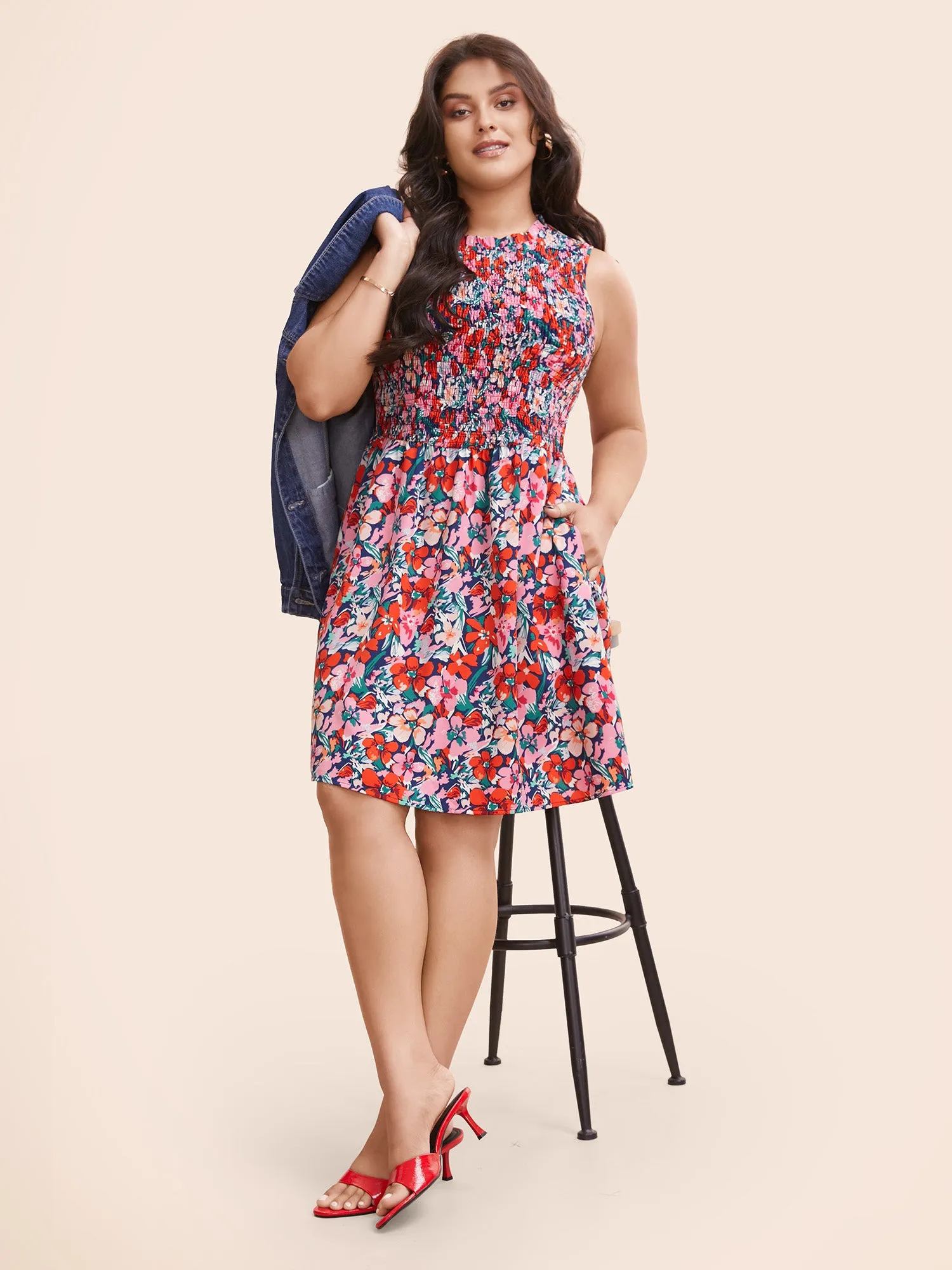 Floral Shirred Frill Trim Tank Dress sold by Bloomchic product image thumbnail 2