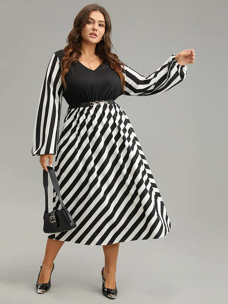 Striped Patchwork Elastic Waist Lantern Sleeve Dress sold by Bloomchic product image thumbnail 4