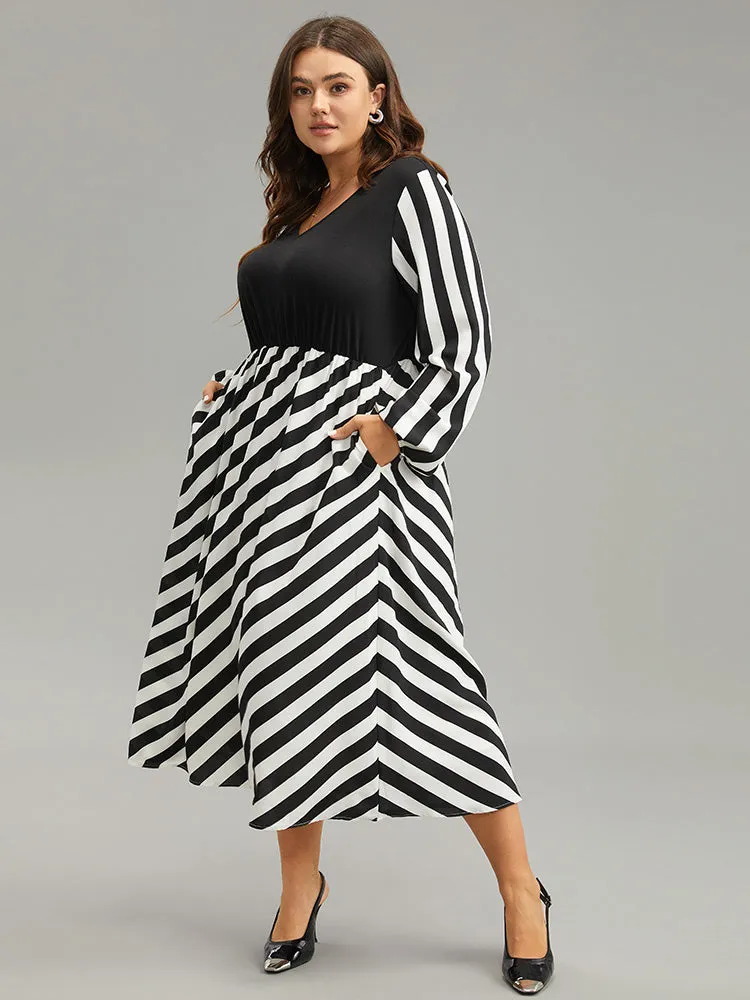 Striped Patchwork Elastic Waist Lantern Sleeve Dress sold by Bloomchic product image thumbnail 2