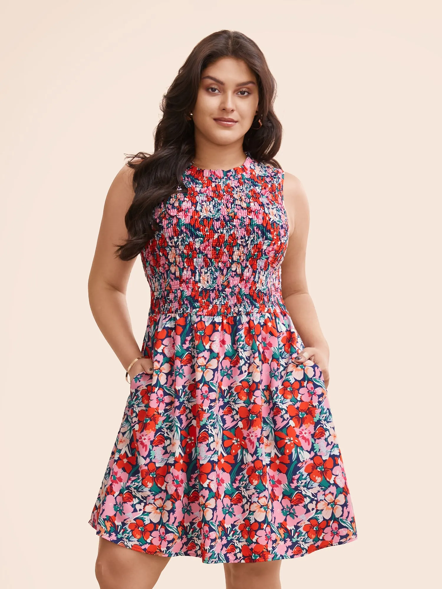 Floral Shirred Frill Trim Tank Dress sold by Bloomchic