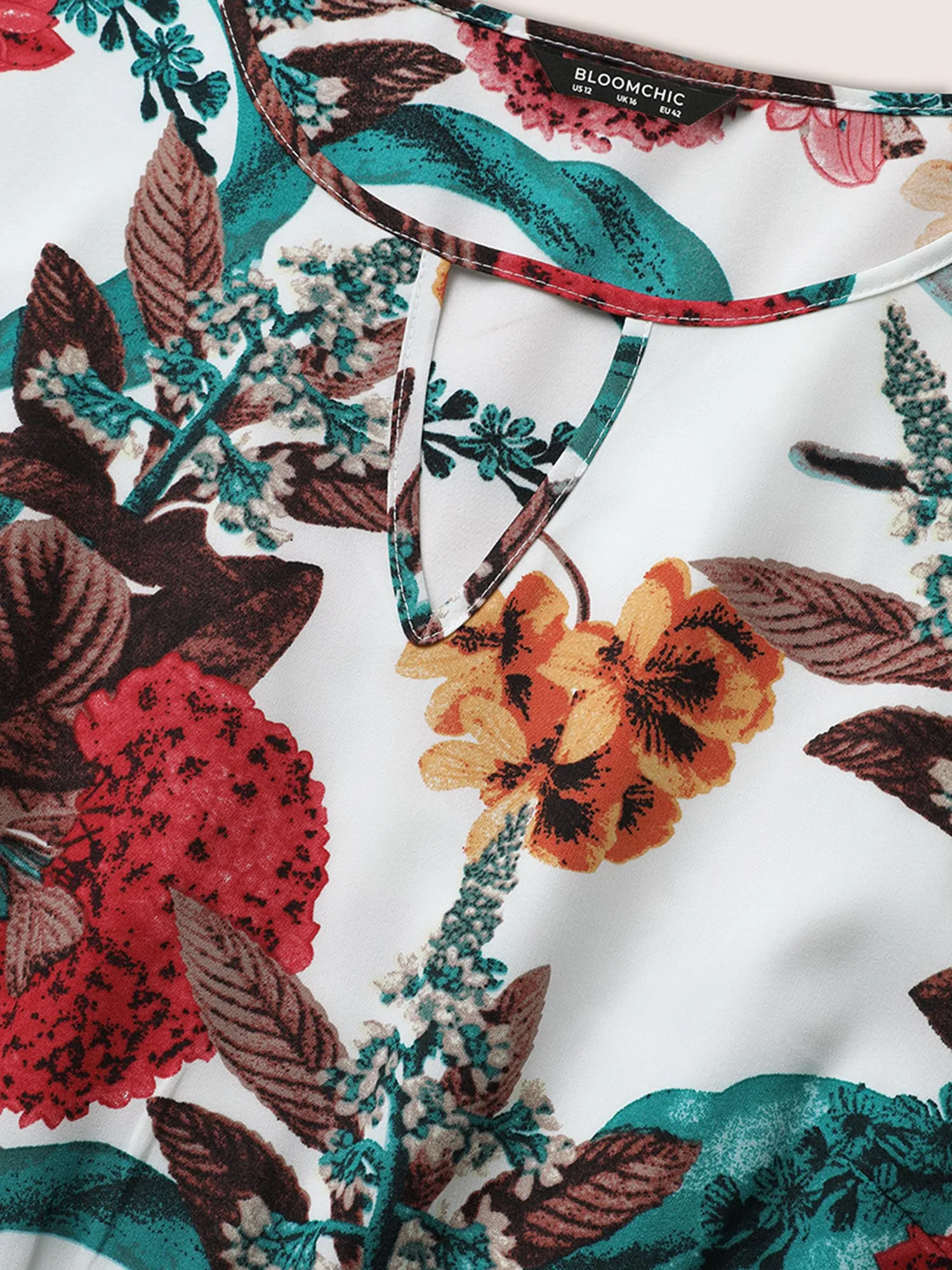 Floral Print Keyhole Pocket Ruffle Sleeve Dress sold by Bloomchic product image thumbnail 5