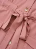 Solid Patched Pocket  Ties Gathered Dress sold by Bloomchic