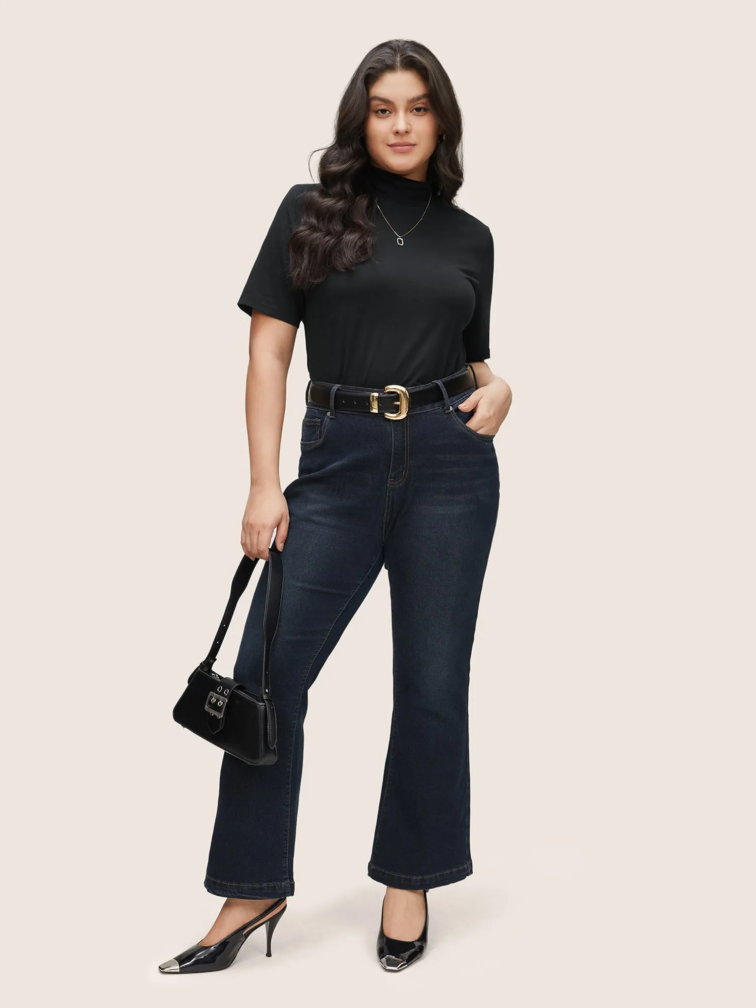 Cotton Bodycon Mock Neck T-shirt sold by Bloomchic product image thumbnail 3