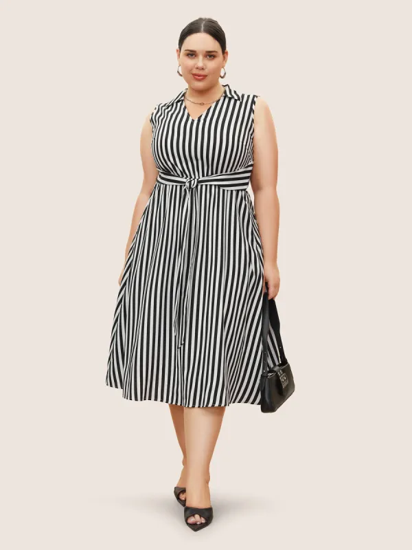 Striped Shirt Collar Sleeveless Tie Dress sold by Bloomchic