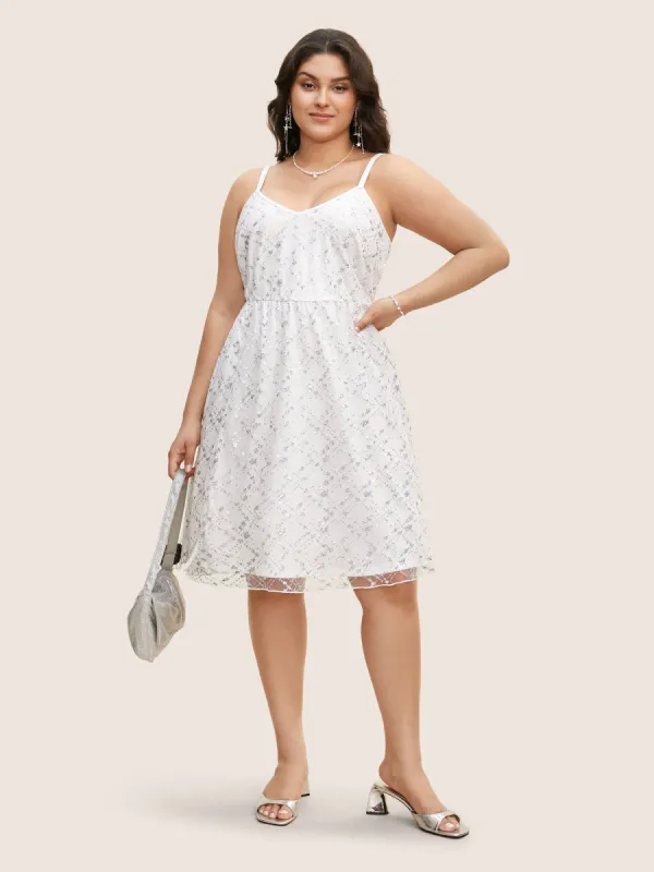 Geometric Sequin Mesh Split Hem Midi Dress sold by Bloomchic