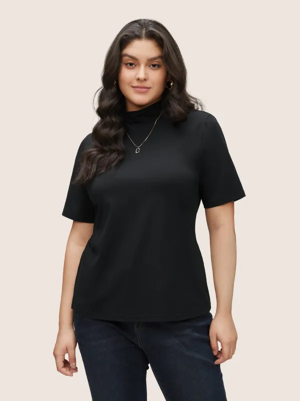 Cotton Bodycon Mock Neck T-shirt sold by Bloomchic