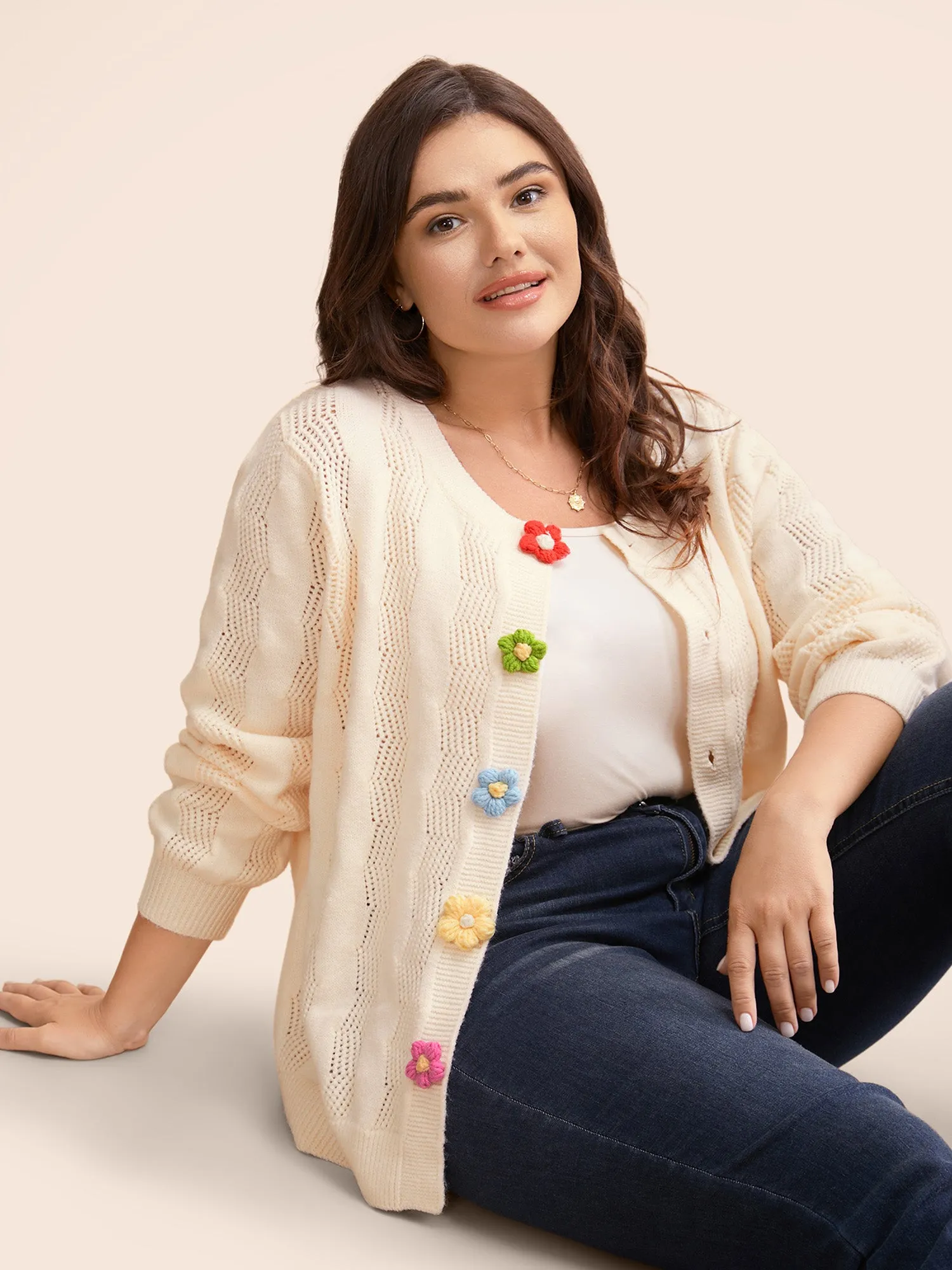 Supersoft Essentials Stereo Flower Design Textured Cardigan sold by Bloomchic