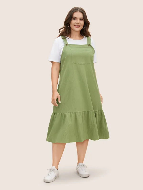 Cotton Square Neck Button Detail Patched Pocket Dress sold by Bloomchic