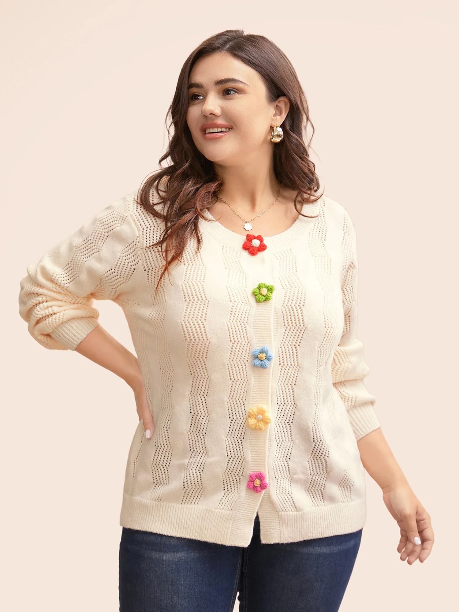 Supersoft Essentials Stereo Flower Design Textured Cardigan sold by Bloomchic product image thumbnail 5