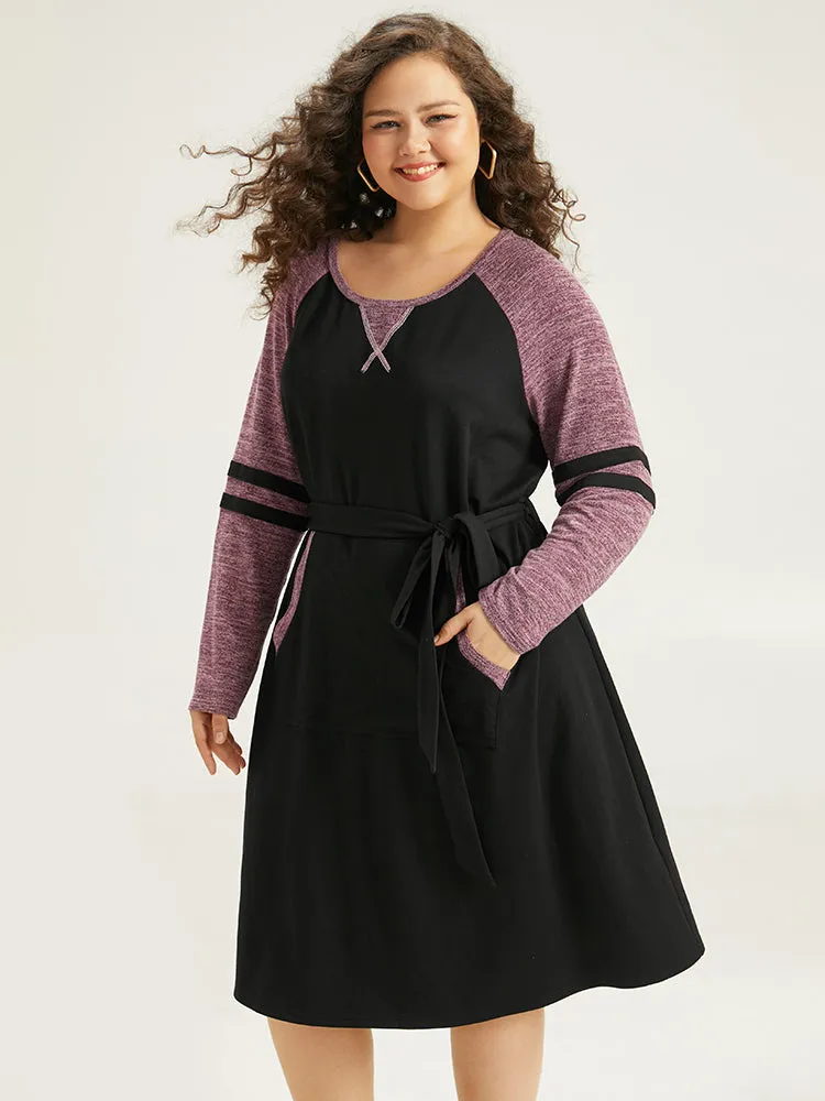 Stitch Pocket Striped Patchwork Raglan Sleeve Belted Dress sold by Bloomchic product image thumbnail 2