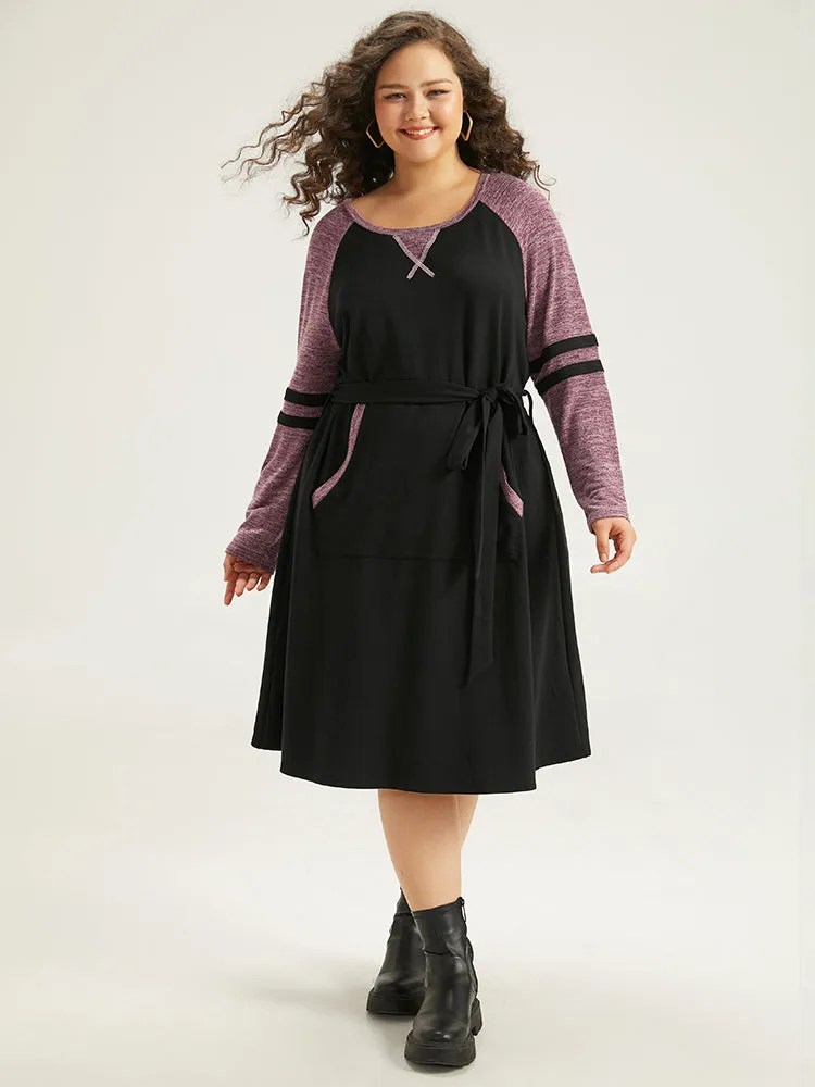 Stitch Pocket Striped Patchwork Raglan Sleeve Belted Dress sold by Bloomchic product image thumbnail 4