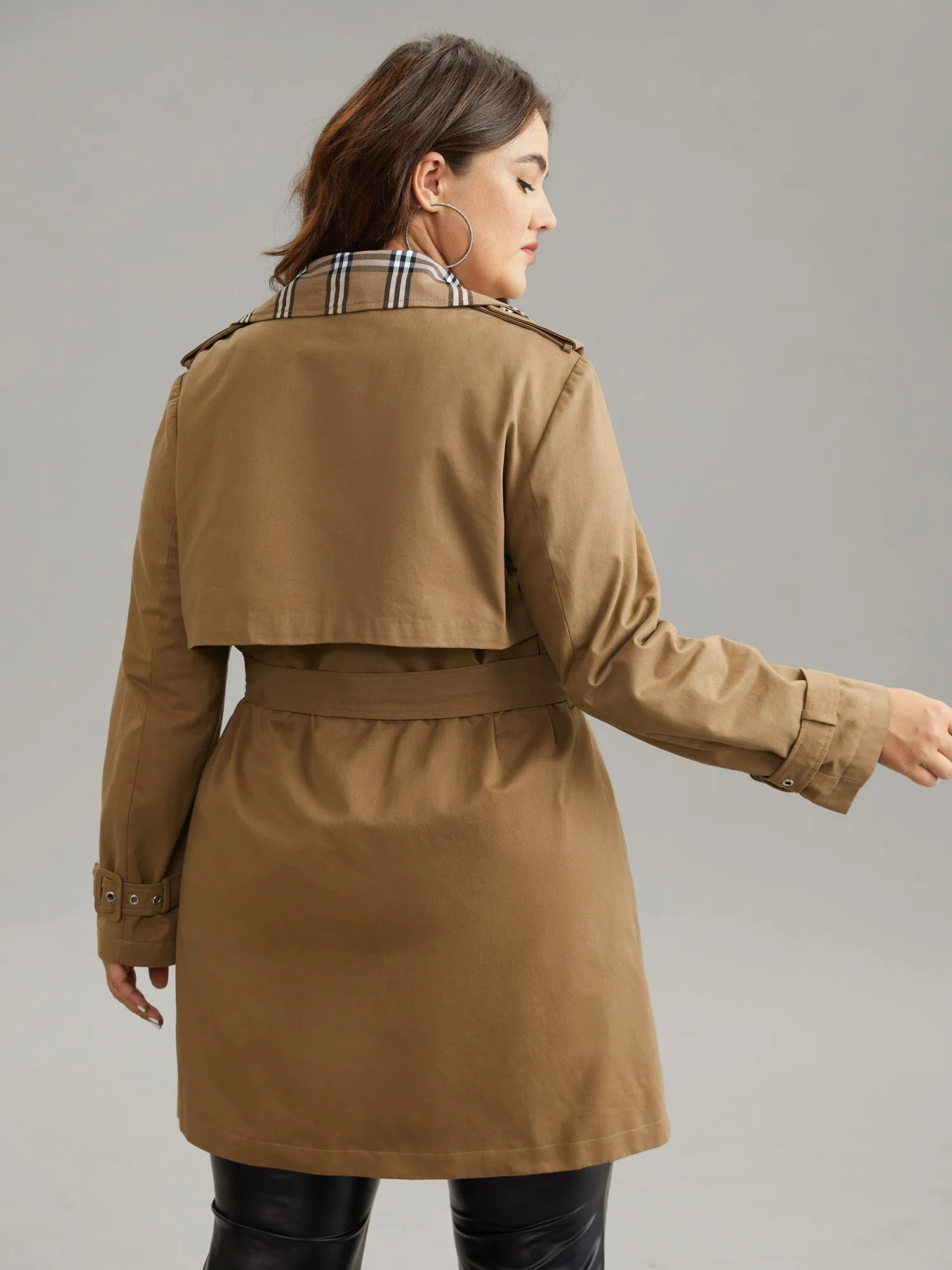 Plaid Contrast Belted Double Breasted Coat sold by Bloomchic product image thumbnail 2