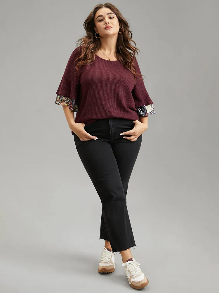 Textured Tiered Ruffle Sleeve Patchwork Boho Print T-shirt sold by Bloomchic product image thumbnail 4