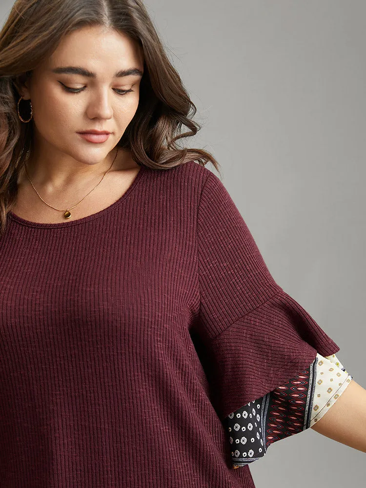 Textured Tiered Ruffle Sleeve Patchwork Boho Print T-shirt sold by Bloomchic product image thumbnail 5