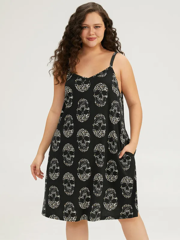 Halloween Skull Print Pocket Cami Sleep Dress sold by Bloomchic