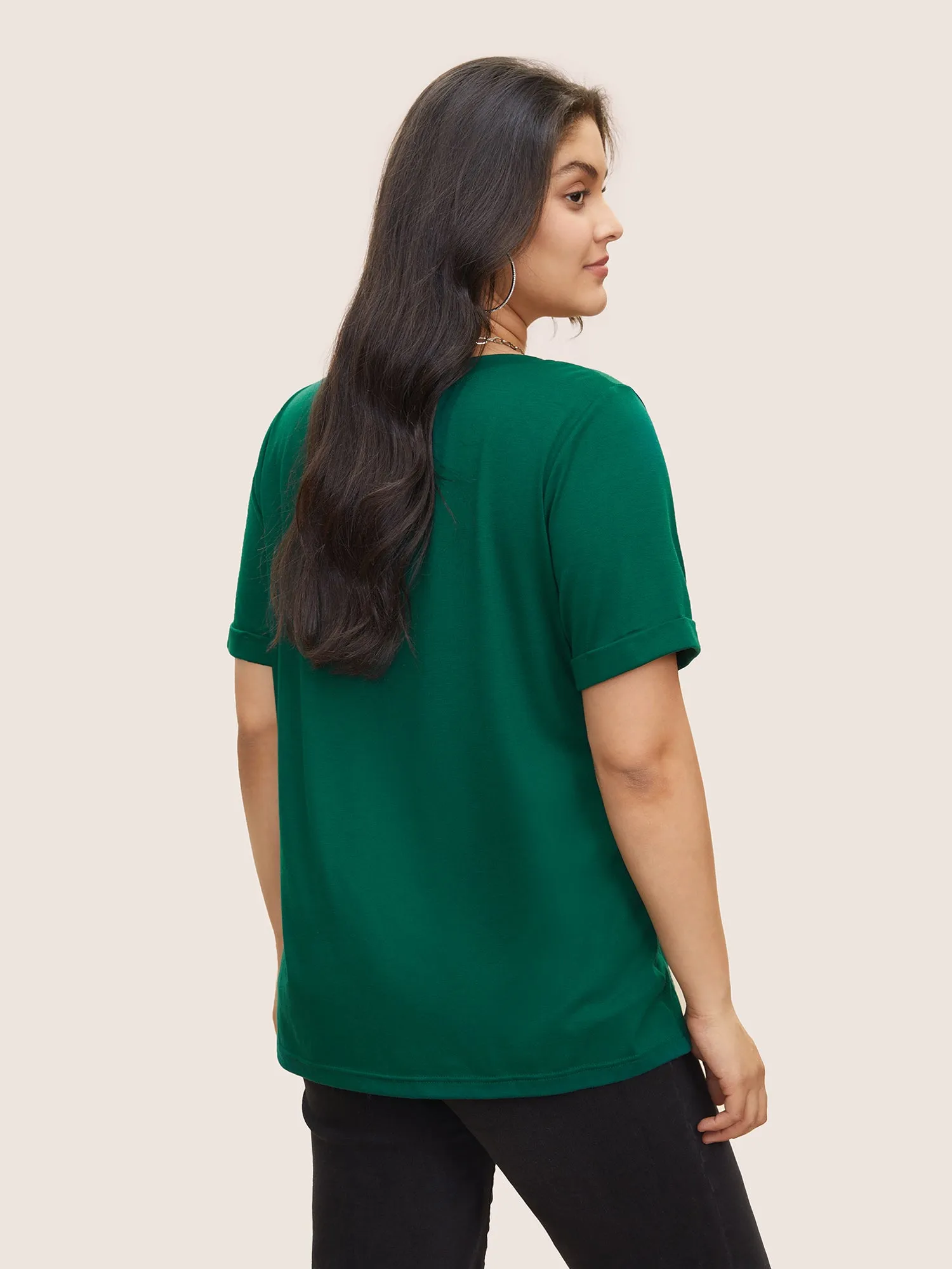 Floral Print Cuffed Sleeve Crew Neck T-shirt sold by Bloomchic product image thumbnail 2