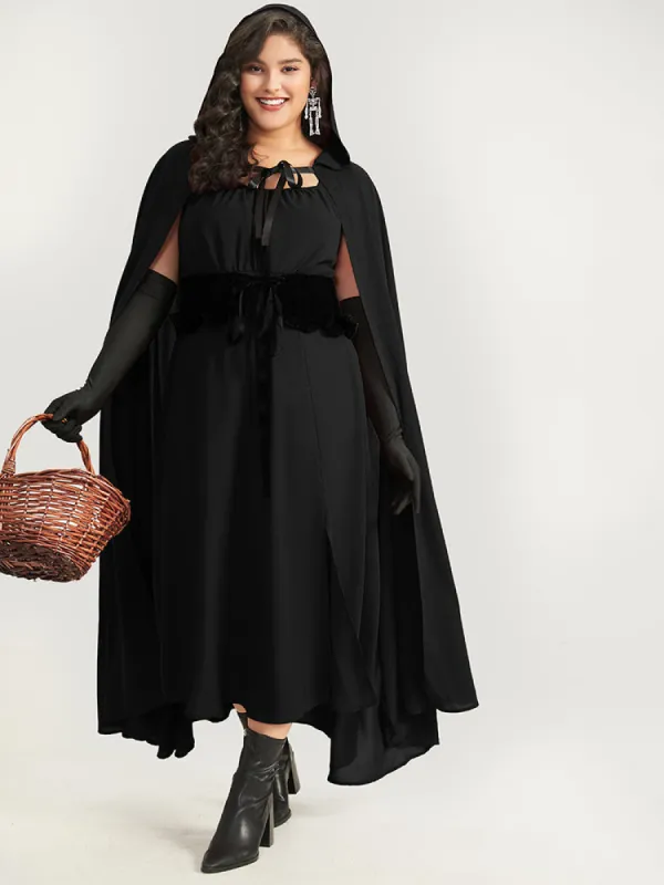 Halloween Solid Lace Up Split Hem Dress With Cape sold by Bloomchic