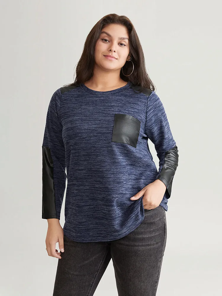 Patchwork Heather Contrast Patched Pocket T-shirt sold by Bloomchic