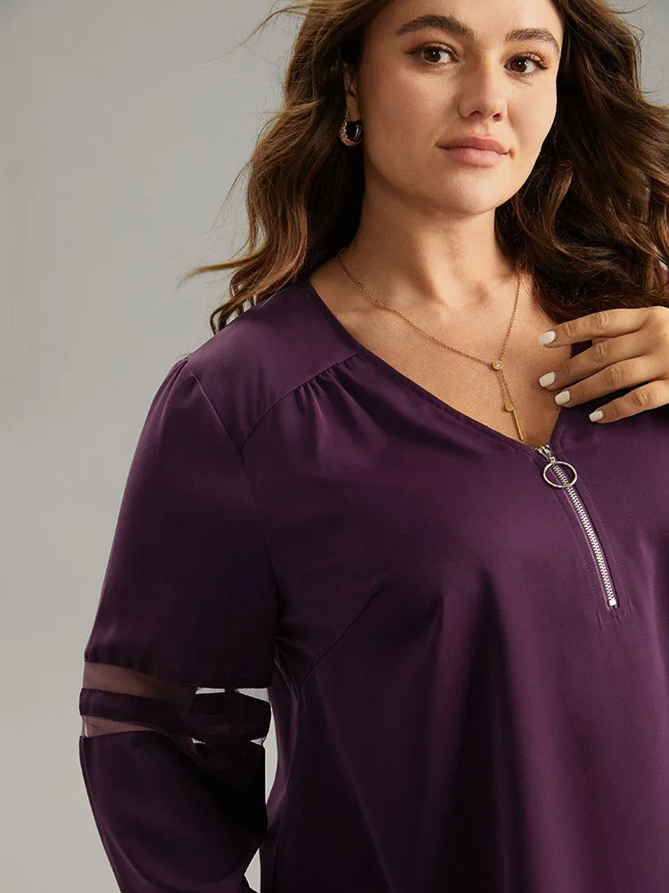 Static-Free Zipper Fly Mesh Patchwork Blouse sold by Bloomchic product image thumbnail 5