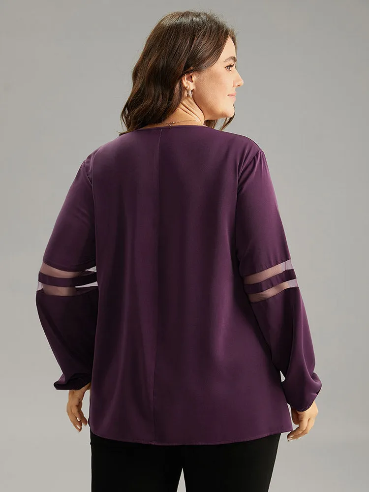 Static-Free Zipper Fly Mesh Patchwork Blouse sold by Bloomchic product image thumbnail 3